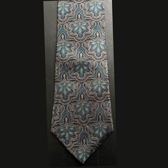 Vintage Fendi Roma Men's Silk Tie Paisley Blue Grey Preppy - Picture 1 of 6